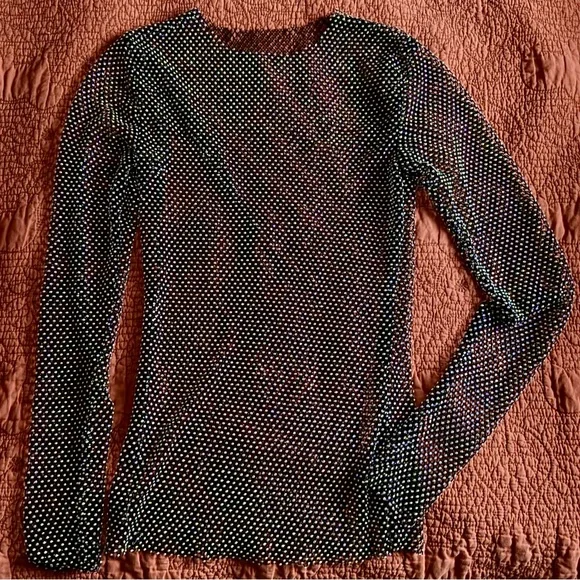 Free People Crystal Mesh Long Sleeve Black Top Shinny - Picture 5 of 9